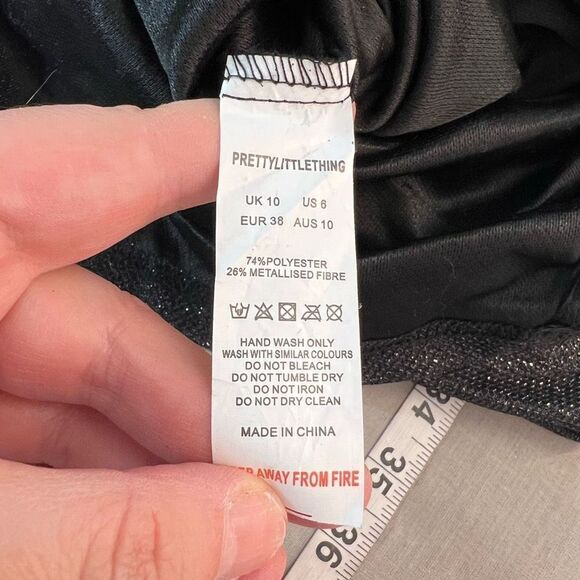 Prettylittlething Black NWT Glitter Ruched Puff Sleeve Cup Detail Bodycon Dress - Picture 11 of 13